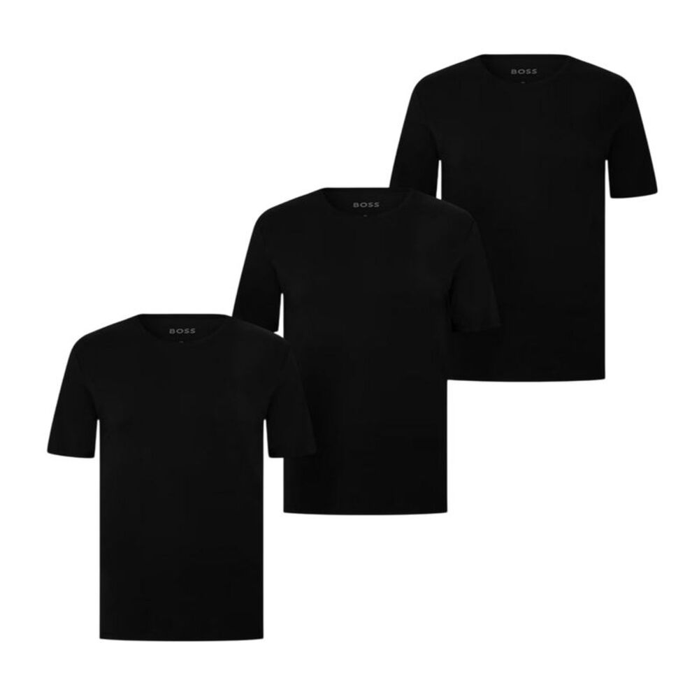 Boss Mens Embroidered Logo Crew Neck T-Shirt (Pack of 3) / Black